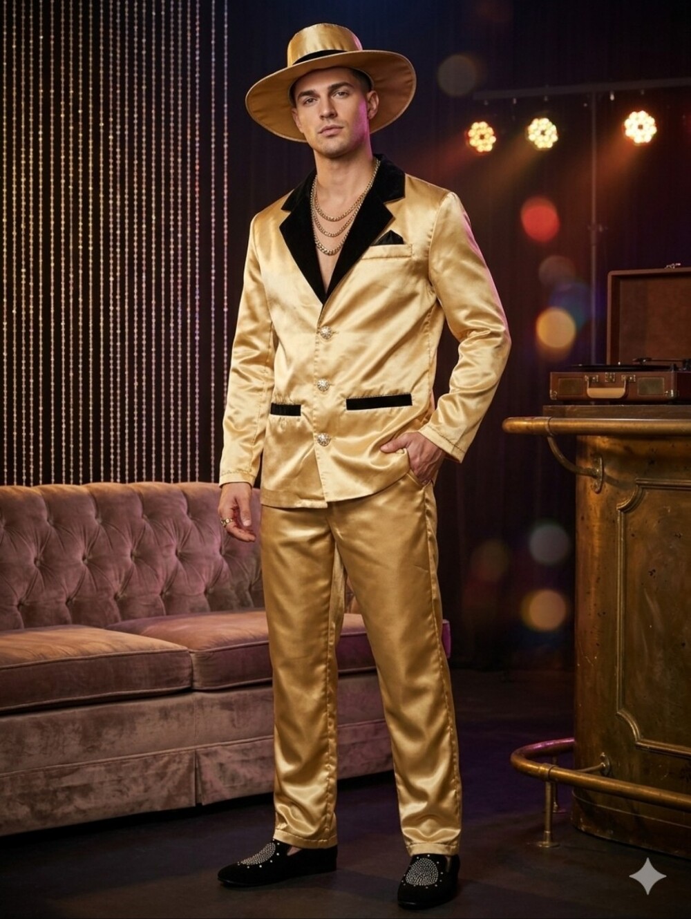 ✨ OfficiaSpirit Halloween Adult Gold Pimp Costume Money Suit Men's Size Medium M
